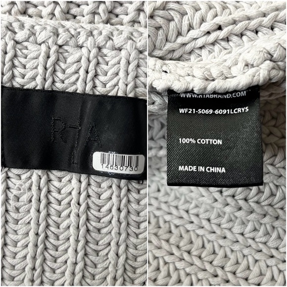 RTA 90s Grey Cotton Knit Sleeveless Scoop Neck Shift Mini Sweater Slip Dress L - Picture 5 of 5